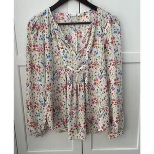 GAP WOMENS LONG SLEEVE FLORAL BLOUSE SIZE S